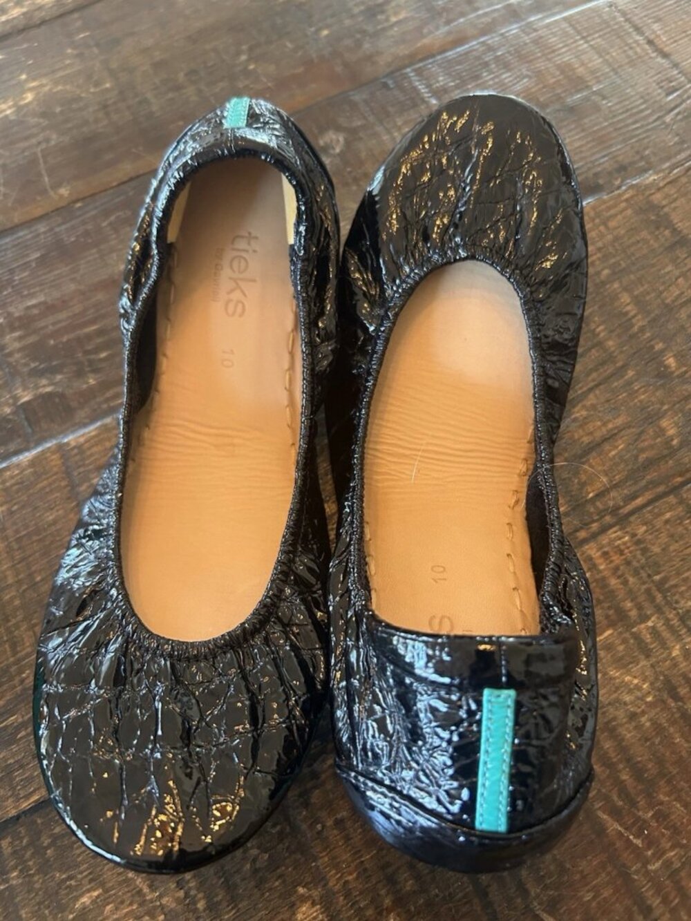 Tieks Size 10 Obsidian Black Crocodile Patent